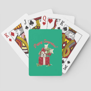 Christmas Puppy in Gift Box Holiday Surprise Playing Cards