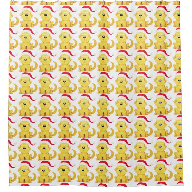 **CHRISTMAS PUPPY IN SANTA HAT** SHOWER CURTAIN (Front)