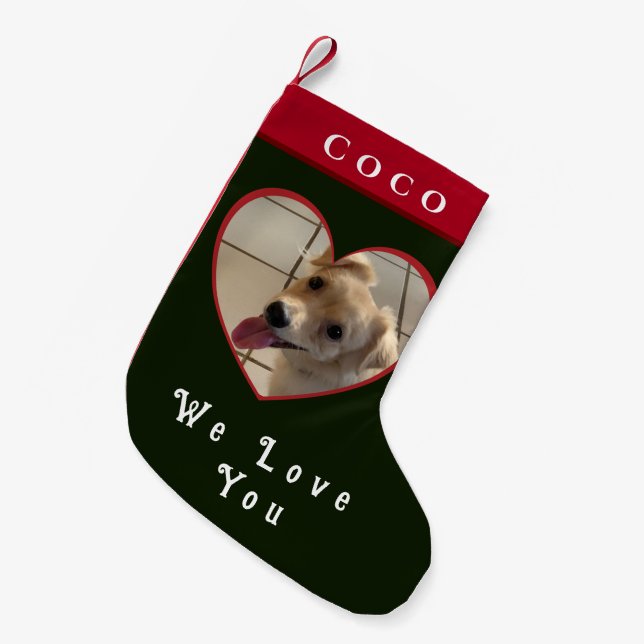  Christmas Puppy Pet Photo Heart Personalize  Small Christmas Stocking (Front (Hanging))