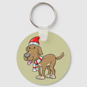 Christmas Puppy "Rusty" Button Keychain