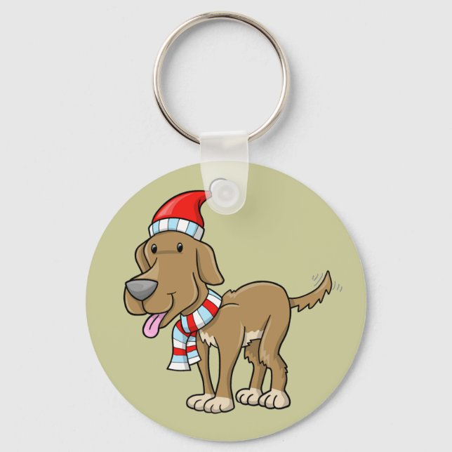Christmas Puppy "Rusty" Button Keychain (Front)