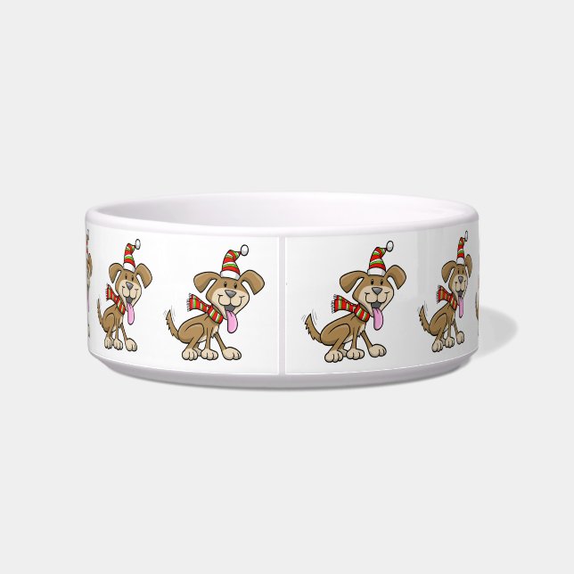 Christmas Puppy "Sparky" Ceramic Pet Bowl (Back)