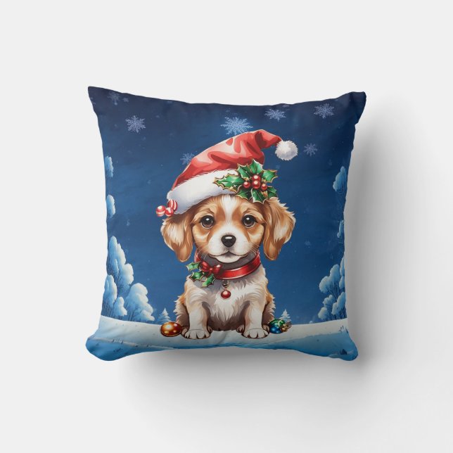 Christmas puppy throw pillow (Front)