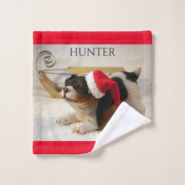 CHRISTMAS PUPPY VISAGE CLOTH AVEC NOM PERSONNALISÉ (Gant de toilette)