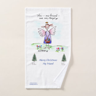 Christmas Purple Angel Drawing "You My Friend" Hand Towel