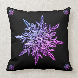 Christmas purple black bling snowflake reversible throw pillow
