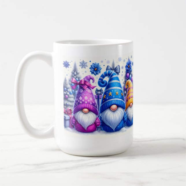 Christmas Purple & Blue Gnomes Coffee Mug (Left)
