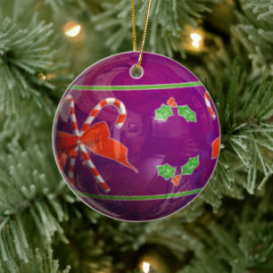 Christmas purple bulb ceramic ornament