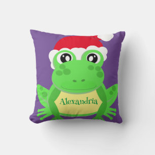 Christmas Purple Frog Santa Hat Novelty Funny Throw Pillow
