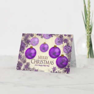 Christmas, Purple Hanging Ornaments/Snow Flakes Card