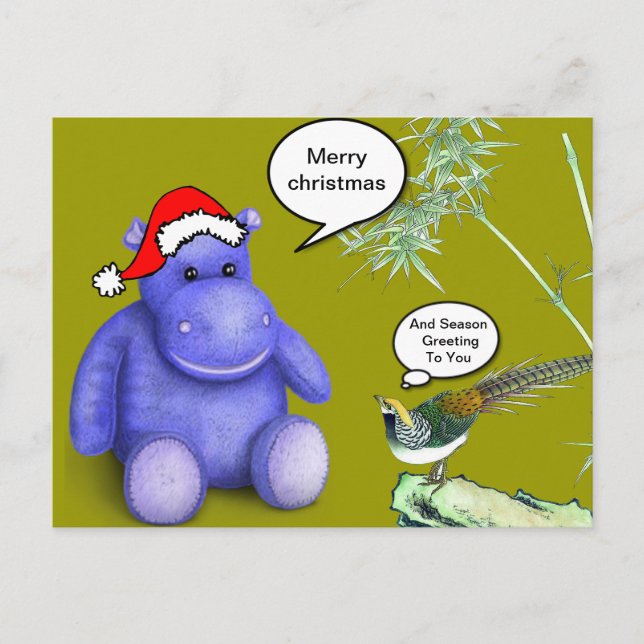 Christmas purple hippo holiday postcard (Front)