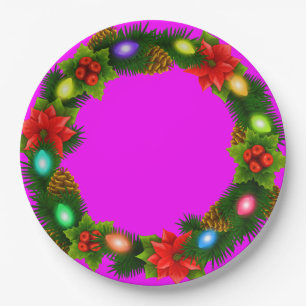 Christmas Purple Paper Party Plates 9"