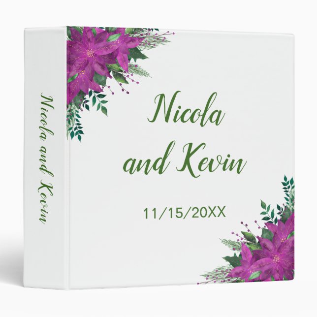 Christmas Purple Poinsettia Wedding Photo Album Binder (Front/Spine)