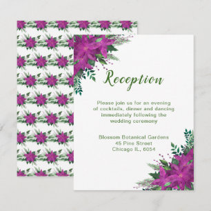 Christmas Purple Poinsettia Wedding Reception Enclosure Card