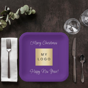 Christmas purplecafe bar business logo paper plate