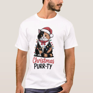Christmas Purr-ty Cat Wrapped in Christmas Xmas  T-Shirt