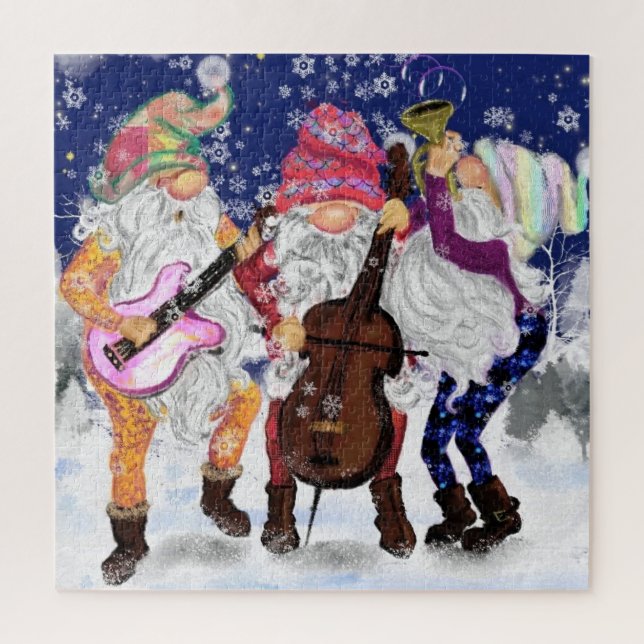 Christmas Puzzle Gift Happy Gnomes Music Band  (Vertical)