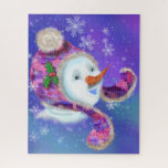 Christmas Puzzle Snowman In Purple Pink Beanie Hat<br><div class="desc">Happy Snowman In Purple Pink Beanie Winter Hat Fun Face Painting Collection - Choose / Add Your Unique Text / Name / Colour - Make Your Special Gift - Resize and move or remove and add elements - image / text with customization tool ! Painting and Design by MIGNED. Please...</div>