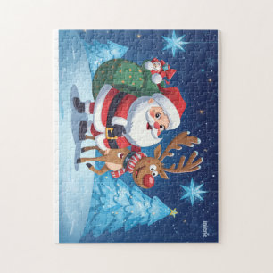 Christmas puzzle with Santa Clause and reindeer