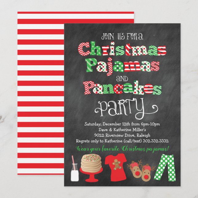 Christmas Pyjamas and Pancakes Party Invitation (Front/Back)