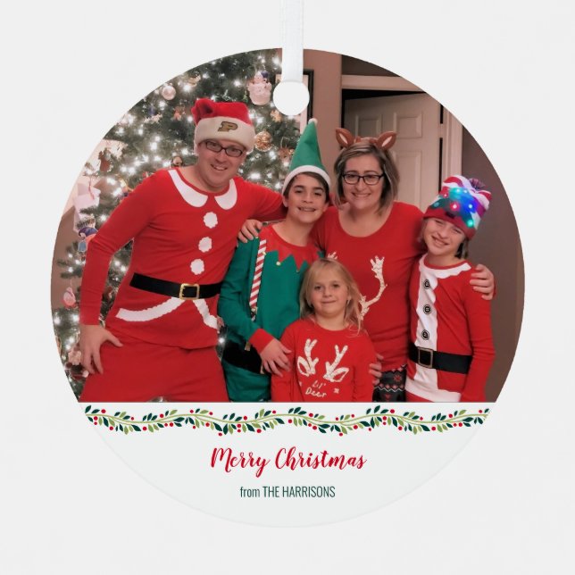 Christmas Pyjamas Challenge Family Photo Metal Ornament (Front)