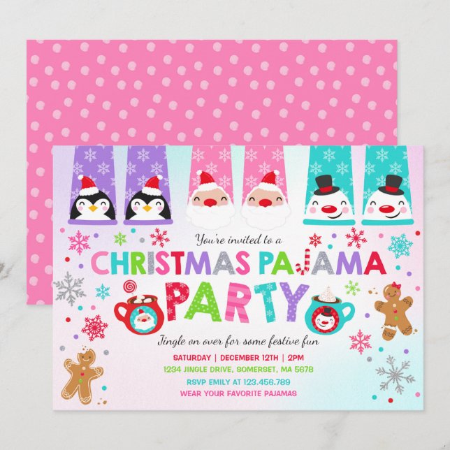 Christmas Pyjamas Party Invitation Holiday Pyjamas (Front/Back)