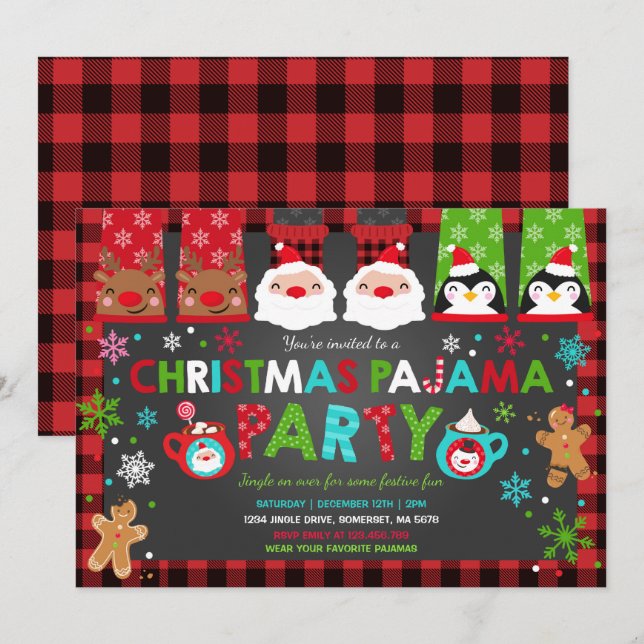 Christmas Pyjamas Party Invitation Holiday Pyjamas (Front/Back)