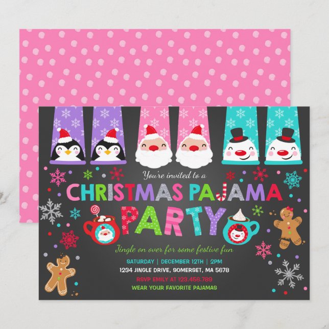 Christmas Pyjamas Party Invitation Holiday Pyjamas (Front/Back)