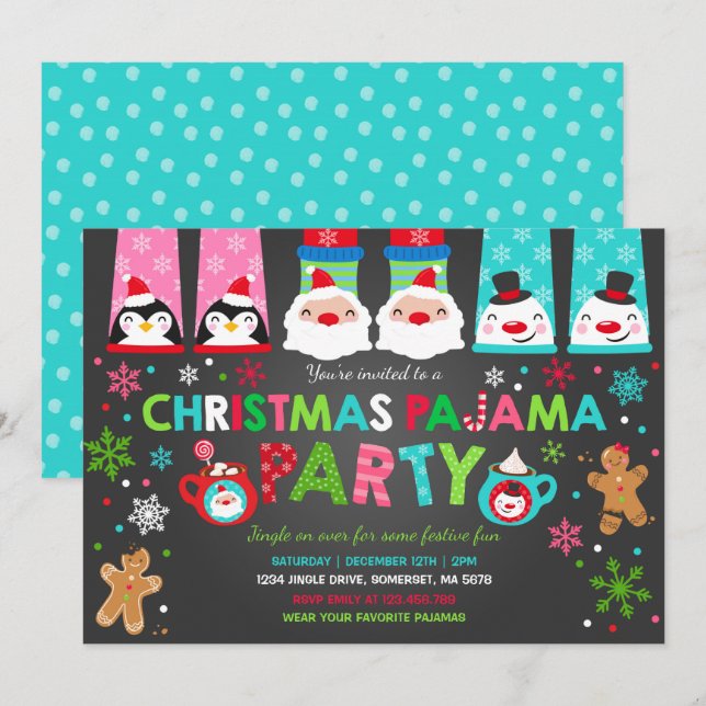 Christmas Pyjamas Party Invitation Holiday Pyjamas (Front/Back)