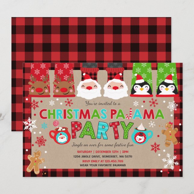 Christmas Pyjamas Party Invitation Holiday Pyjamas (Front/Back)