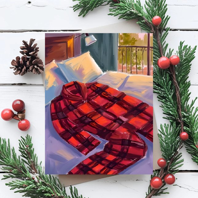 Christmas Pyjamas Red Plaid Holiday Card (Creator Uploaded)