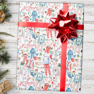 Christmas Pyjamas Watercolor Wrapping Paper