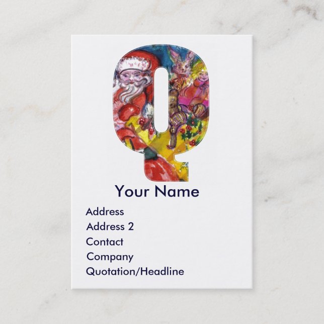 CHRISTMAS Q LETTER / SANTA WITH GIFTS MONOGRAM BUSINESS CARD (Front)