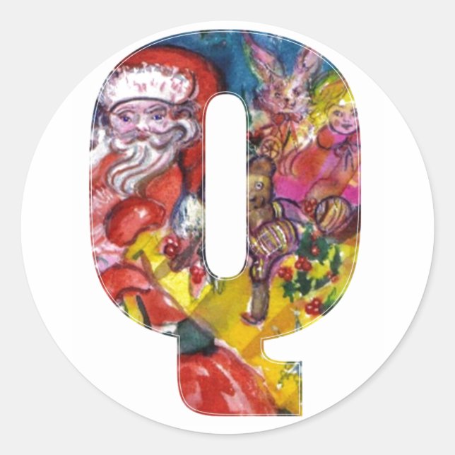 CHRISTMAS Q LETTER  / SANTA  WITH GIFTS MONOGRAM CLASSIC ROUND STICKER (Front)
