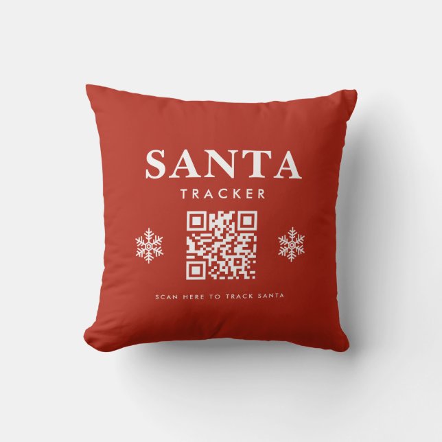 Christmas QR Code Santa Tracker Red Throw Pillow (Front)