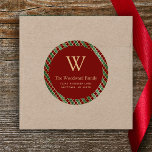 Christmas Quatrefoil Red Green Gold Address Classic Round Sticker<br><div class="desc">This elegant return address sticker features a burgundy red circle on a quatrefoil pattern background in burgundy,  green and gold. Personalize the design with your monogram initial and family name in gold serif font,  with your address below in sans serif.</div>