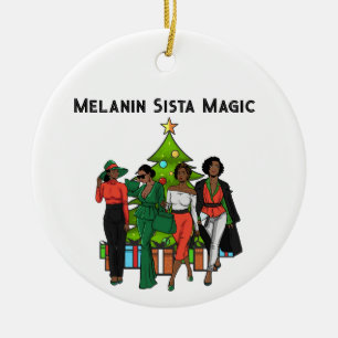 Christmas Queen Melanin Sista Black Girl Magic Fun Ceramic Ornament