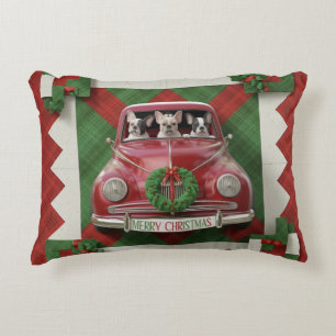 Christmas Quilt Art: Red Vintage Car with French Accent Pillow