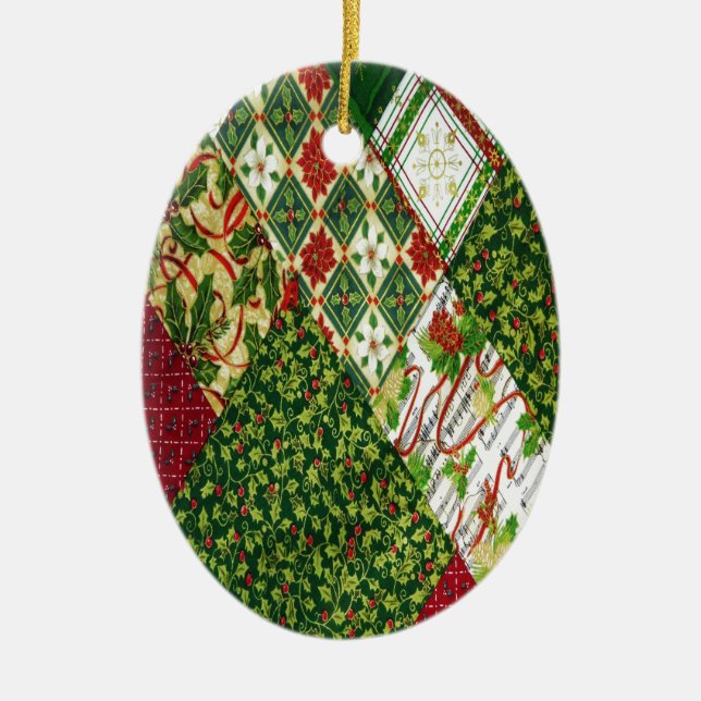 Christmas Quilt Background Ceramic Ornament (Front)