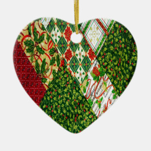 Christmas Quilt Background Ceramic Ornament