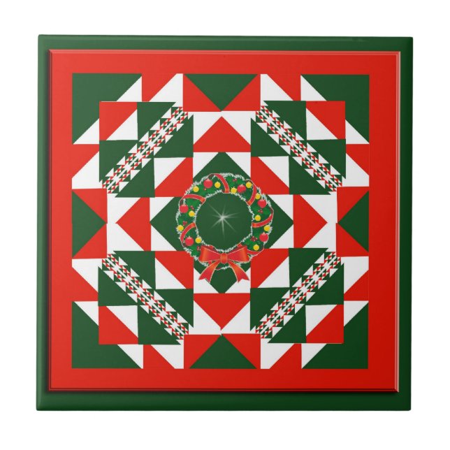 Christmas Quilt Ceramic Tile (Front)