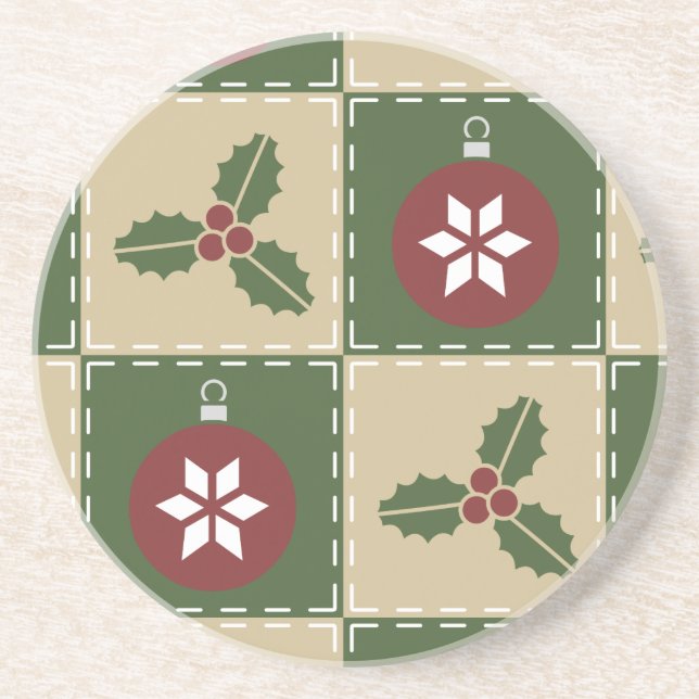 Christmas Quilt Sandstone Coaster (Front)