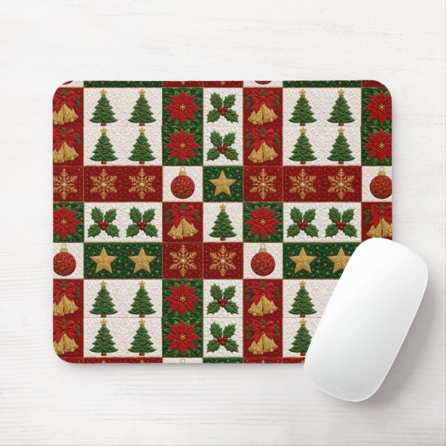 Christmas Quilt Squares Mouse Pad (With Mouse)