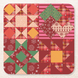 Christmas Quilt Squares Square Paper Coaster