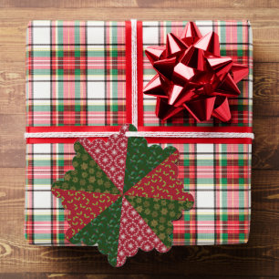 Christmas Quilt Style Holly Snowflakes Ornament Card