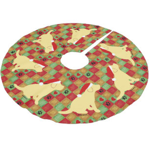 Christmas Quilt Yellow Labrador Puppies Brushed Polyester Tree Skirt