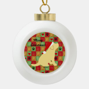 Christmas Quilt Yellow Labrador Puppy Ceramic Ball Christmas Ornament