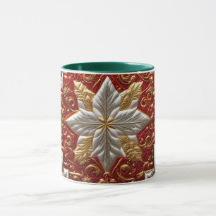CHRISTMAS ~  Quilted 3D ~ Red, Green and Gold ~ Mug