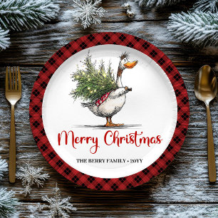 Christmas Quirky Goose Humour Whimsical Party Plat Paper Plate
