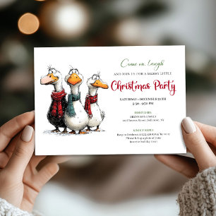 Christmas Quirky Watercolor Geese Humor Party  Invitation